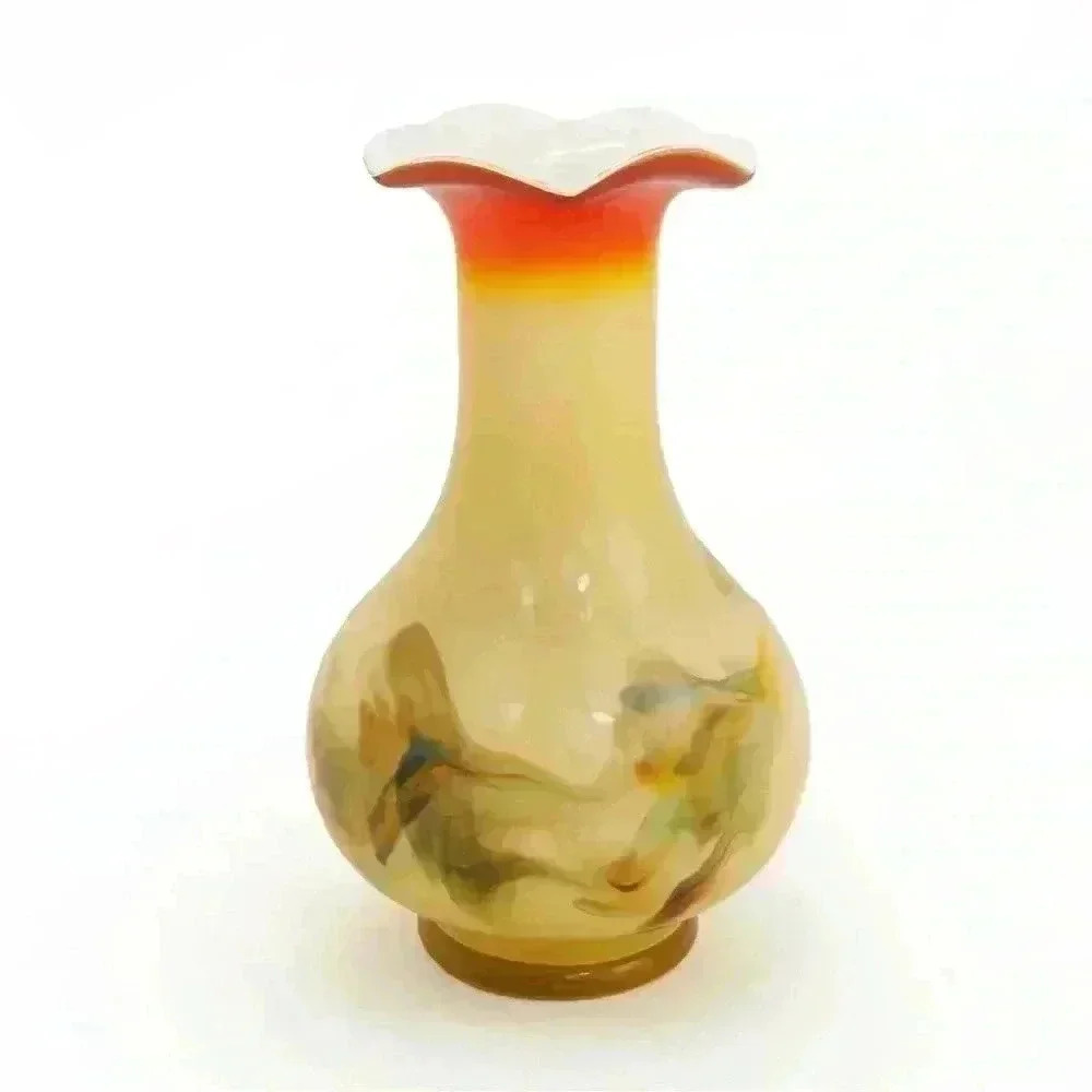 Vintage MCM Mid Century Cream Ombre Smoke Marble  Sunset Tulip Glass Vase
